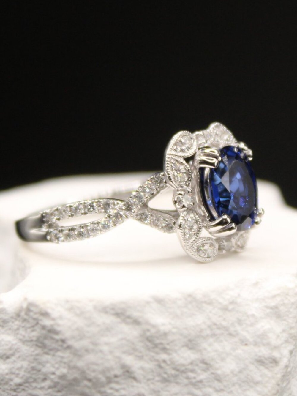 Midnight Sapphire Halo Ring
